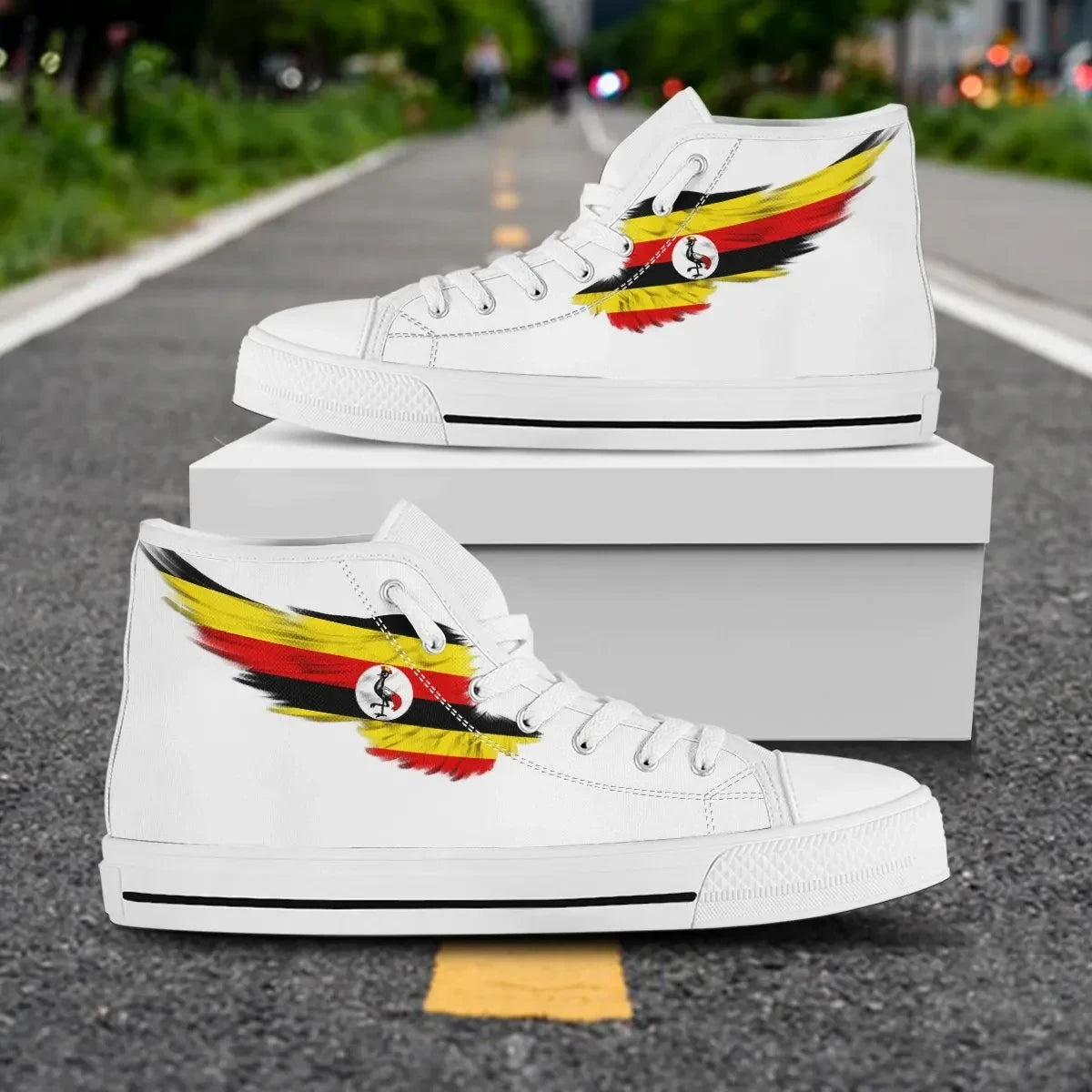 Uganda White High Top Shoe Wing Flag