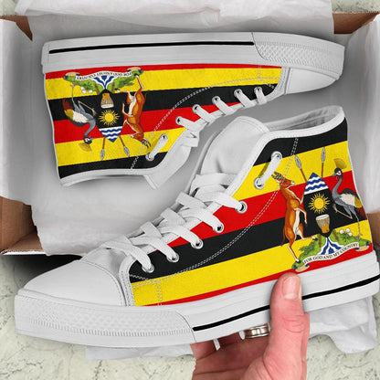 Uganda Pride High Top Shoe Uganda Flag With Grey Crowned Crane