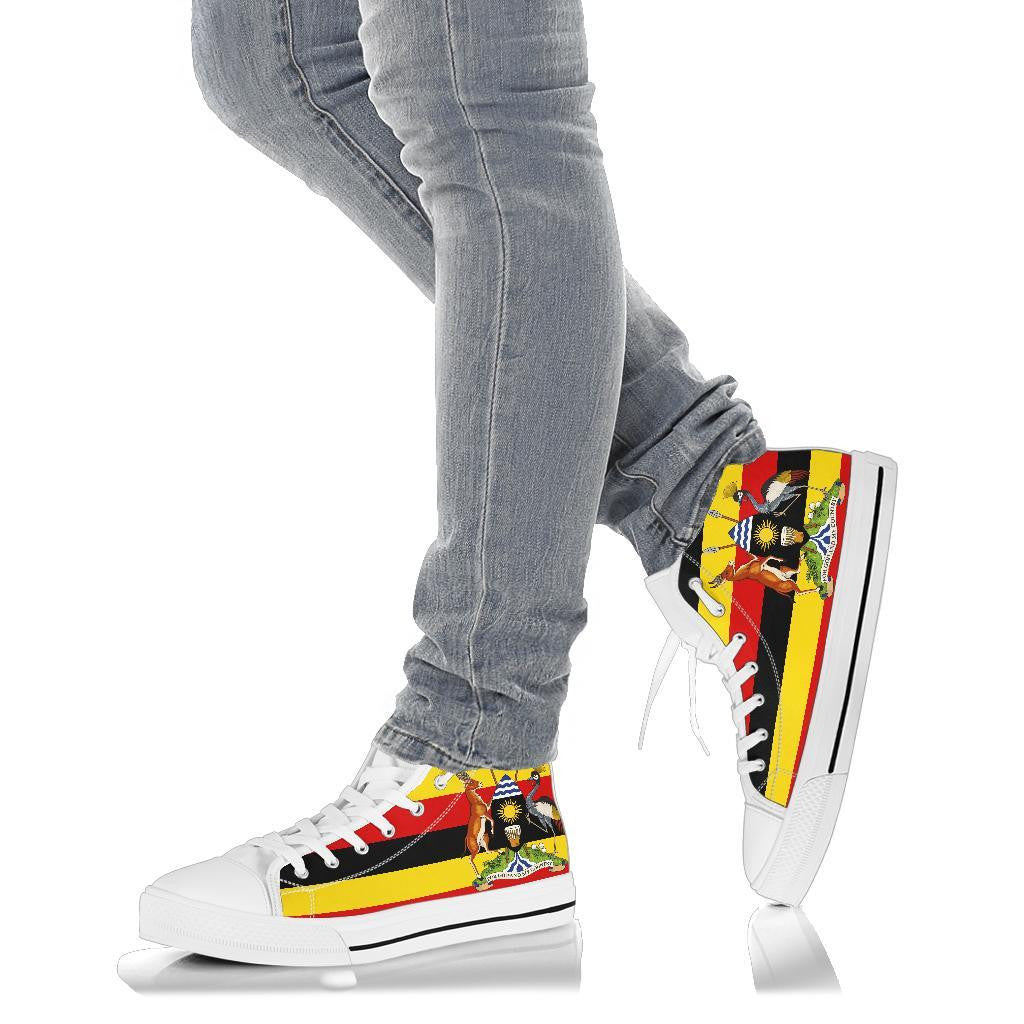 Uganda Pride High Top Shoe Uganda Flag With Grey Crowned Crane