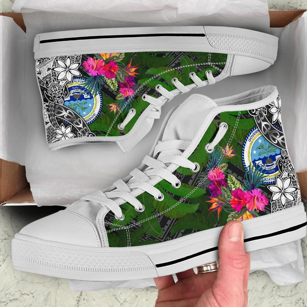 Federated States Of Micronesia High Top Shoes Turtle Plumeria Banana Leaf