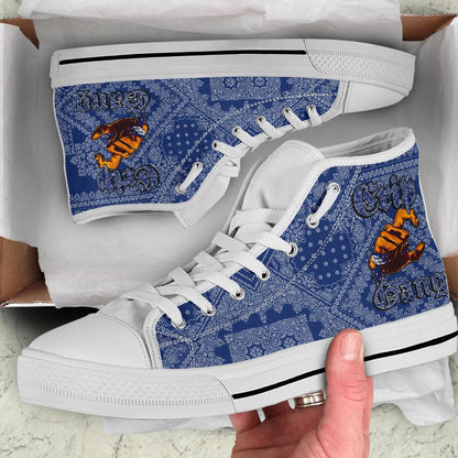 Crips Gang Bulldog High Top Shoe Blue Paisley