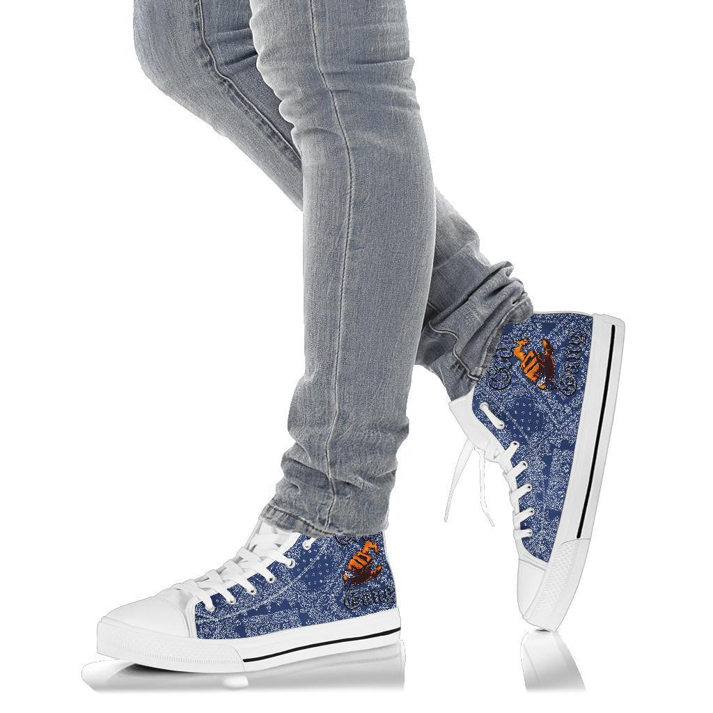 Crips Gang Bulldog High Top Shoe Blue Paisley