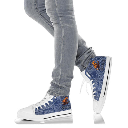Crips Gang Bulldog High Top Shoe Blue Paisley