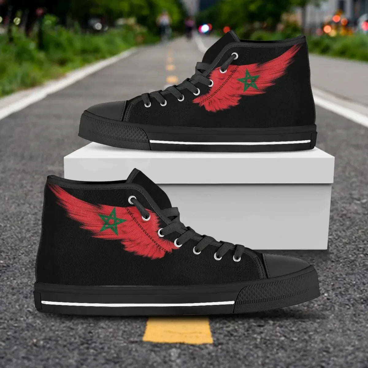 Morocco Black High Top Shoe Wing Flag