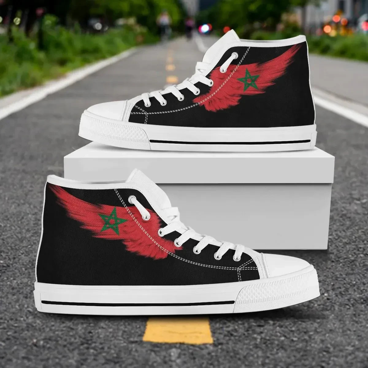 Morocco Black High Top Shoe Wing Flag