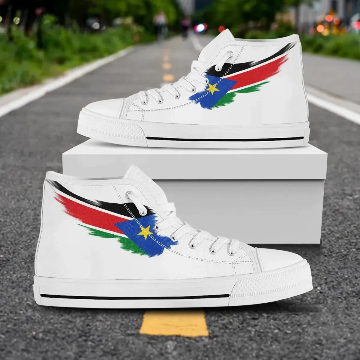 South Sudan White High Top Shoe Wing Flag