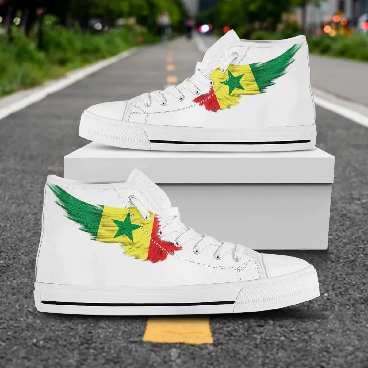 Senegal White High Top Shoe Wing Flag