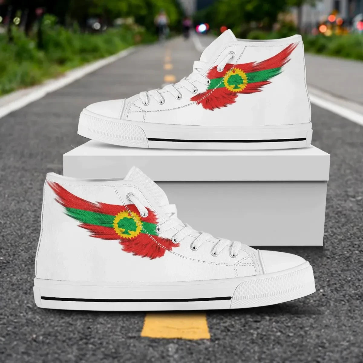 Oromia White High Top Shoe Wing Flag
