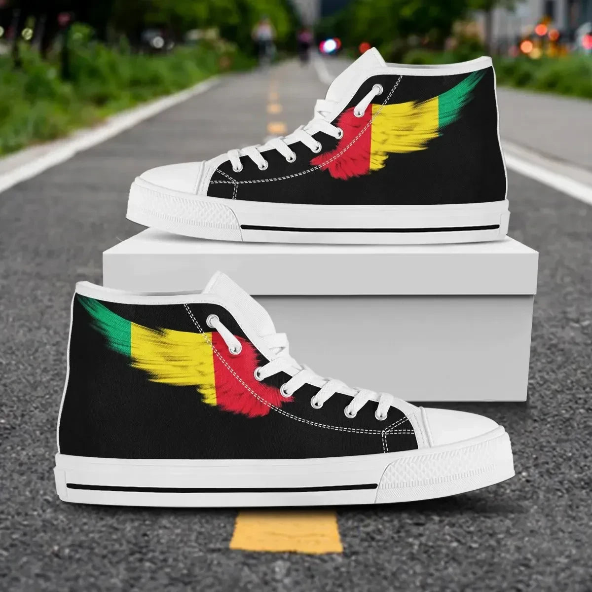 Guinea High Top Shoe Wing Flag Black