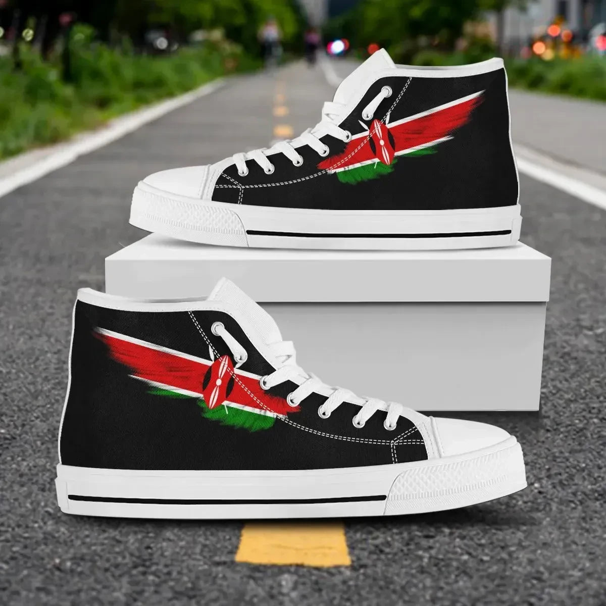 Kenya Black High Top Shoe Wing Flag