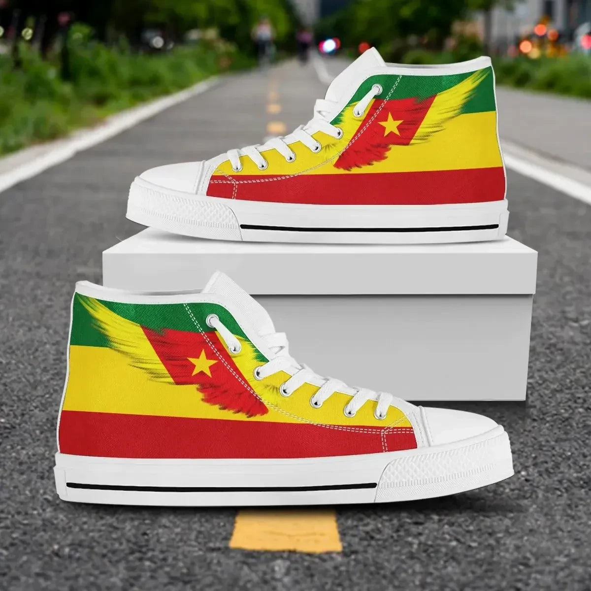 Amhara Rasta High Top Shoe Wing Flag