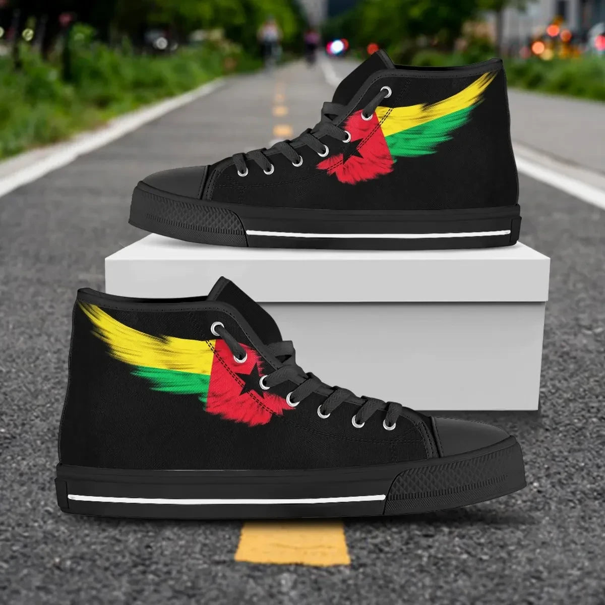 Guinea Bissau High Top Shoe Wing Flag Black