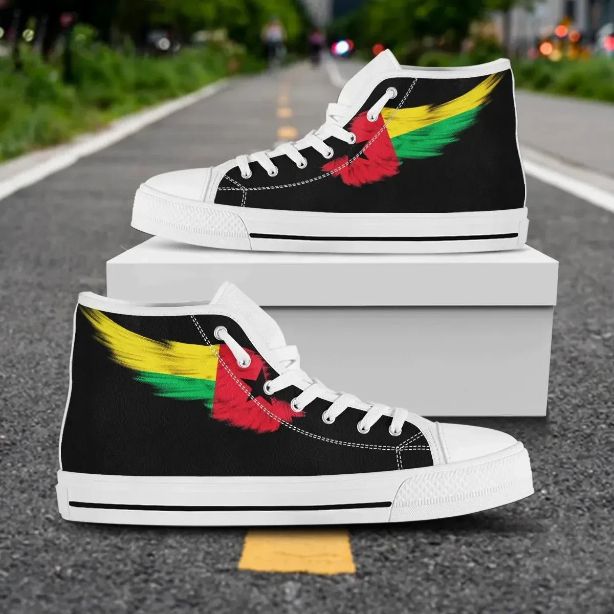 Guinea Bissau High Top Shoe Wing Flag Black