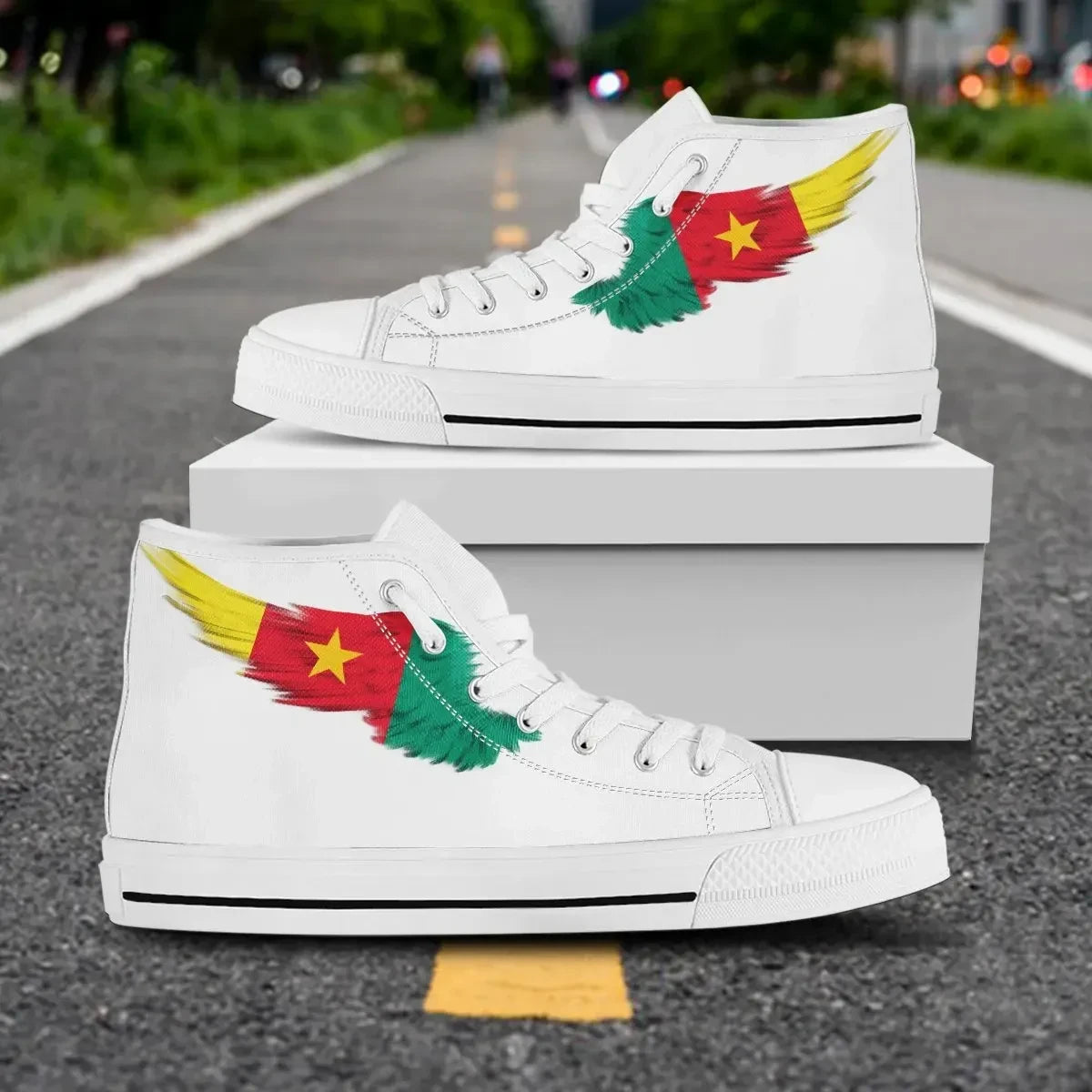 Cameroon High Top Shoe Wing Flag White