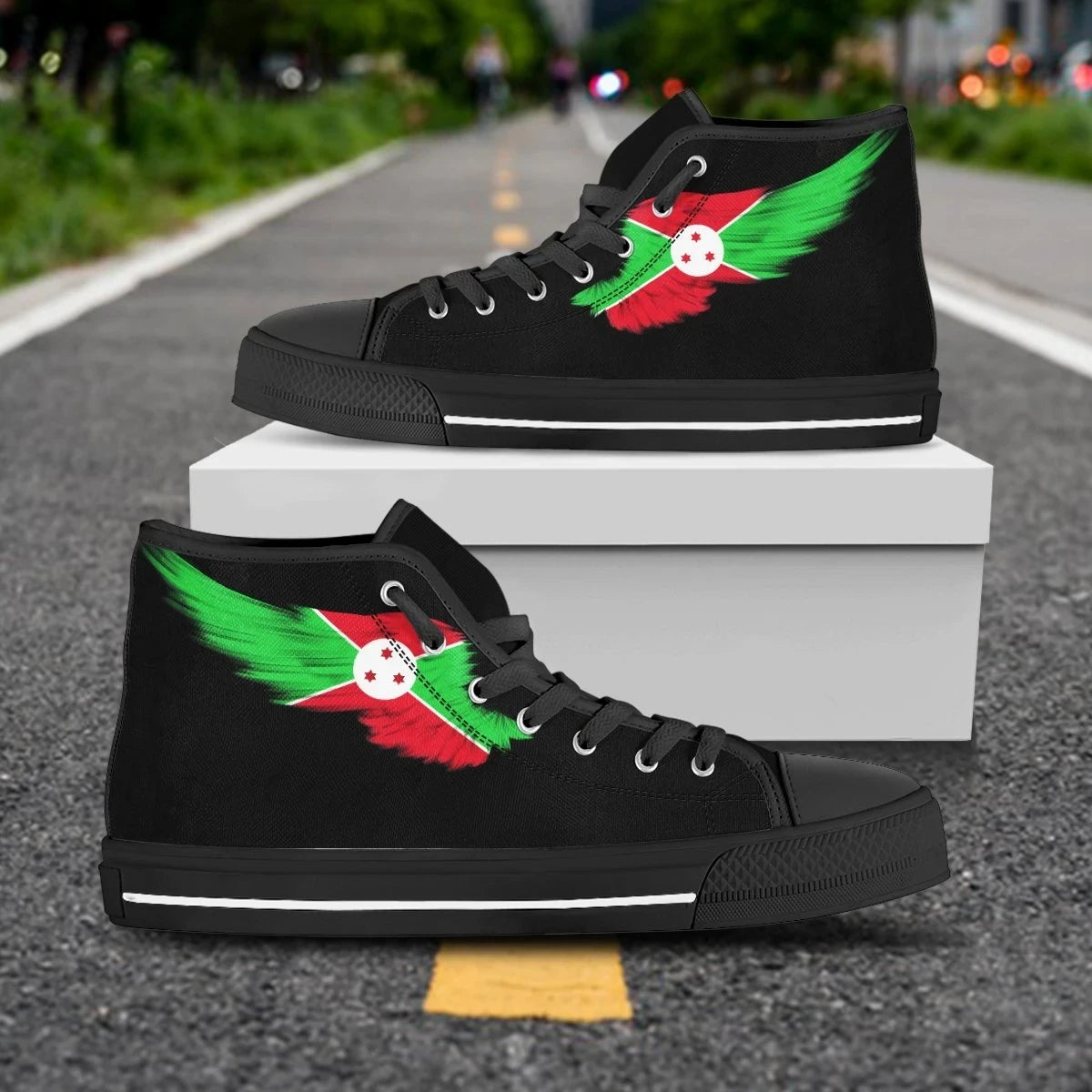 Burundi High Top Shoe Wing Flag Black
