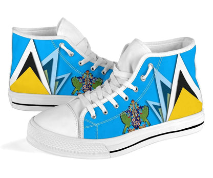 Saint Lucia High Top Shoes Flag With Coat Of Arms