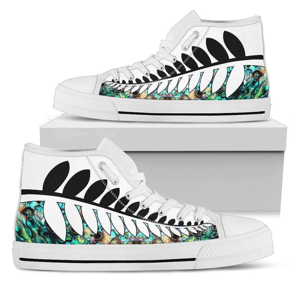 Silver Fern Black White With Paua Shell High Top Shoes