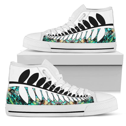 Silver Fern Black White With Paua Shell High Top Shoes