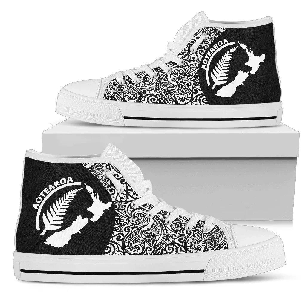 Aotearoa Rugby With Map And Silver Fern High Top Shoes