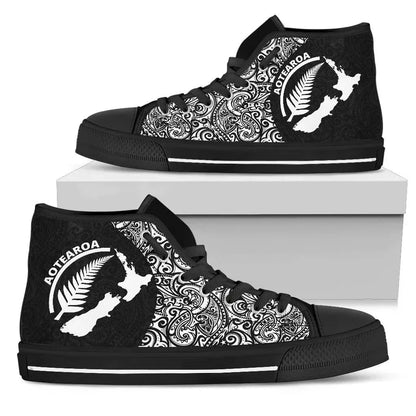 Aotearoa Rugby With Map And Silver Fern High Top Shoes
