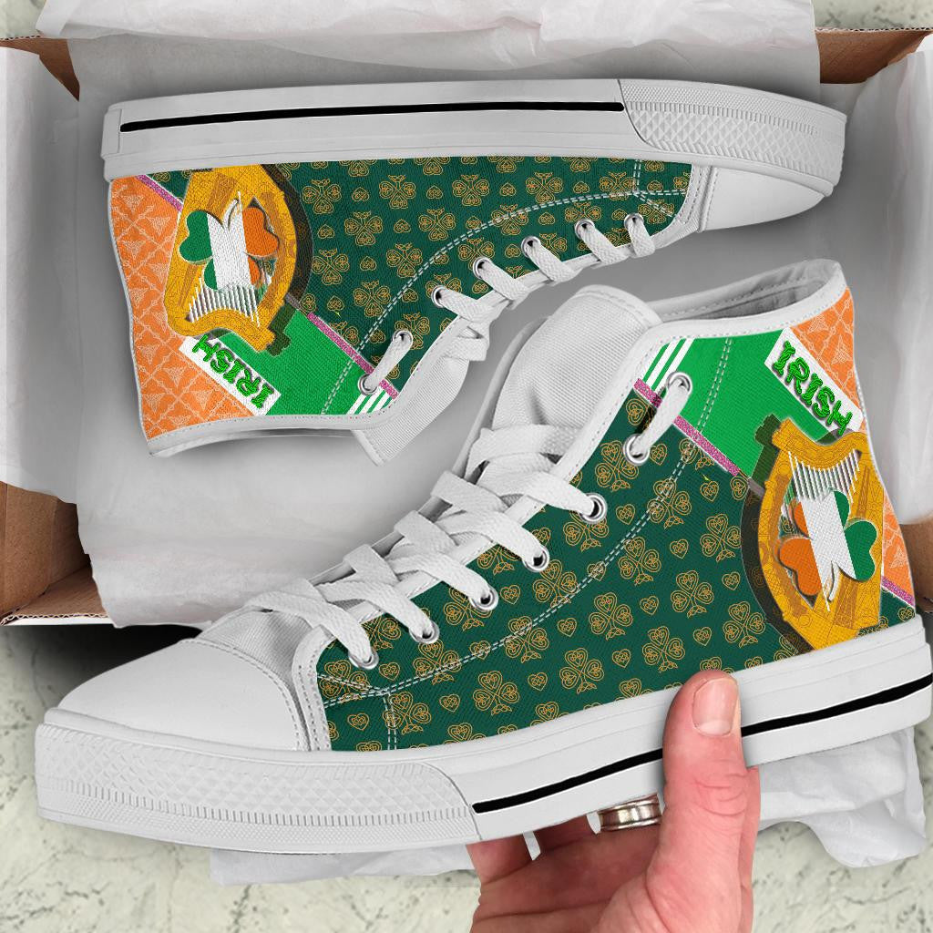 Celtic Ireland High Top Shoe Irish Shamrock With Traditional Harp