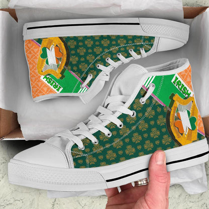 Celtic Ireland High Top Shoe Irish Shamrock With Traditional Harp
