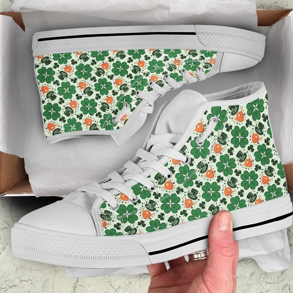 Celtic High Top Shoes Ireland Shamrock With Leprechaun Happy St. Patrick'S Day