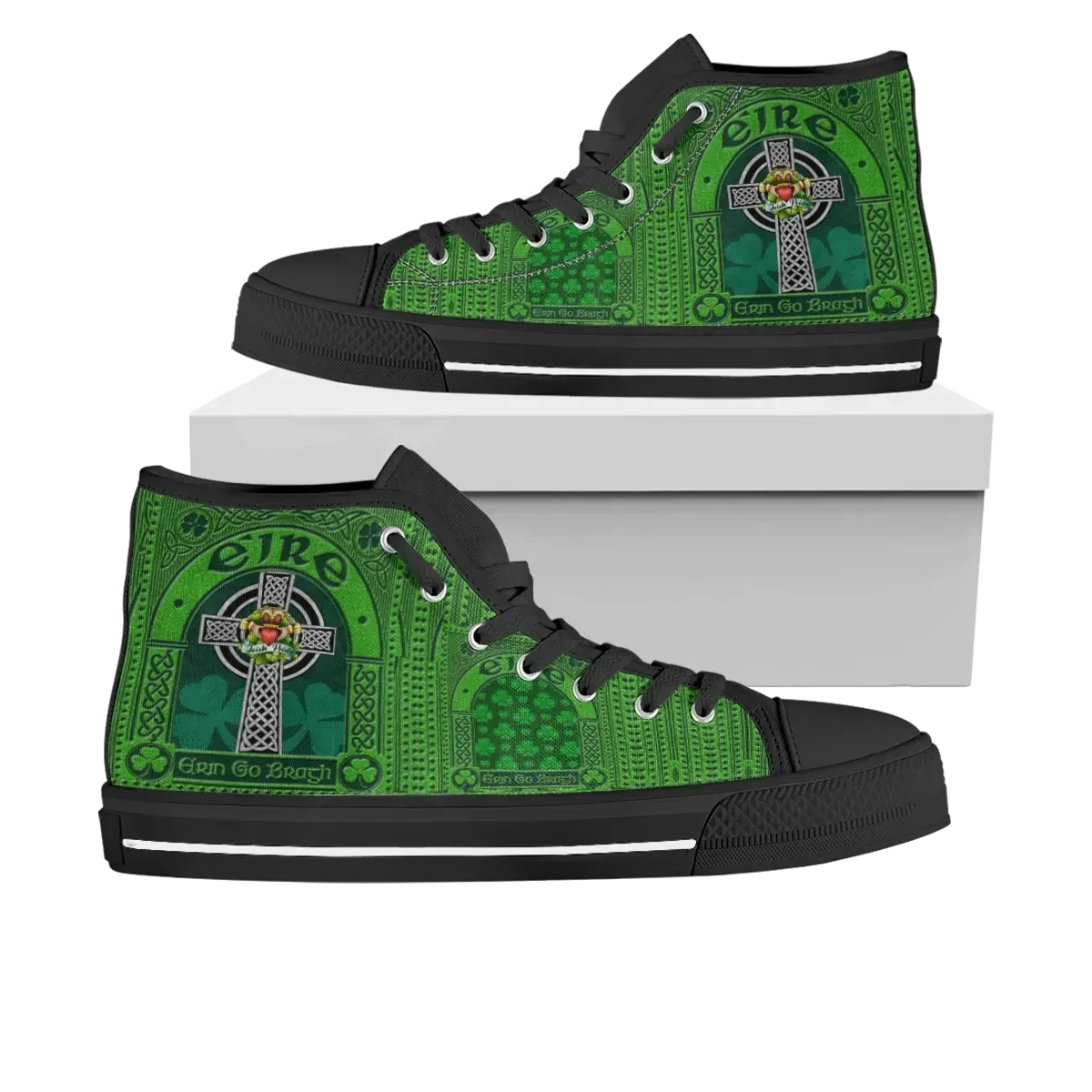 Ireland St. Patrick'S Day High Top Shoe Irish Shamrock With Claddagh Ring Cross