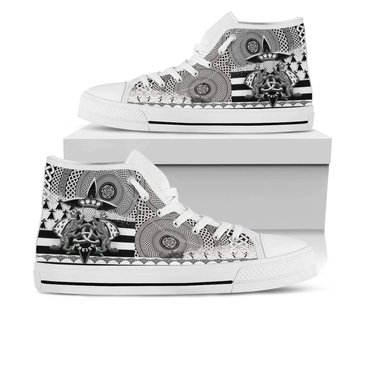 Celtic Brittany High Top Shoes Brittany Flag With Stoat Ermine And Triskelion Symbols
