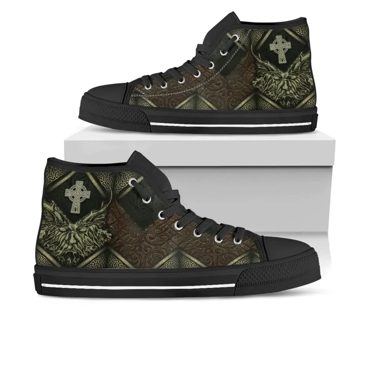 Celtic Green Man High Top Shoes Vintage Green Man With Celtic Cross