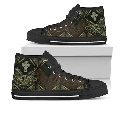 Celtic Green Man High Top Shoes Vintage Green Man With Celtic Cross