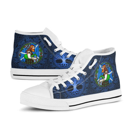 Scotland Highlander Men With Traditional Bagpipes High Top Shoe