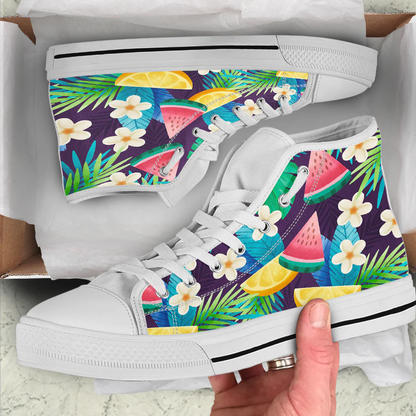 Shoes Hawaiian Summer Pattern Watermelon And Floral High Top Shoes
