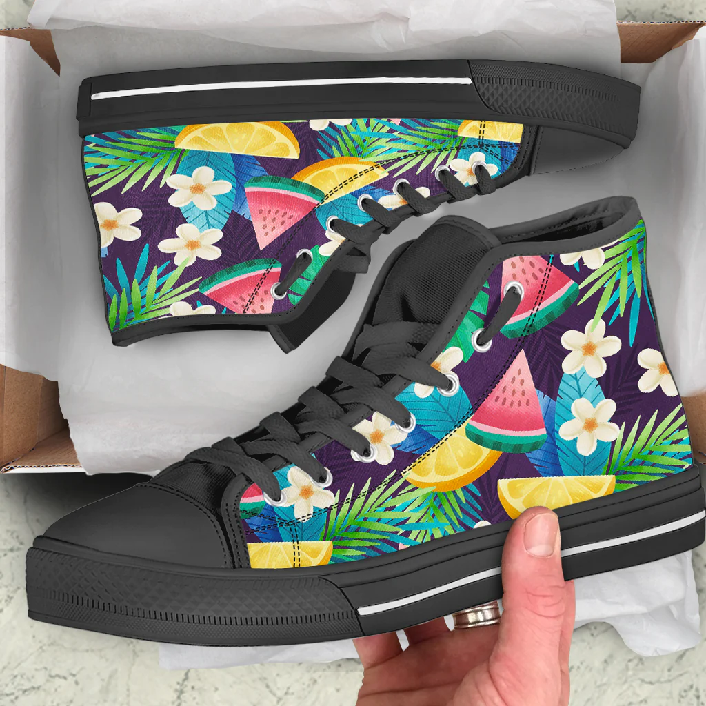 Shoes Hawaiian Summer Pattern Watermelon And Floral High Top Shoes
