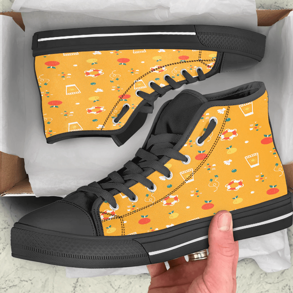 Shoes Hawaiian Summer Pattern Sunscreen,Fruit And Conch High Top Shoes