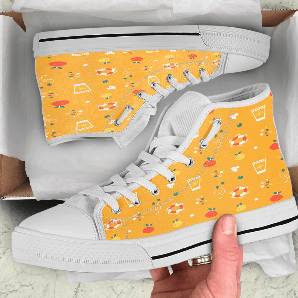Shoes Hawaiian Summer Pattern Sunscreen,Fruit And Conch High Top Shoes