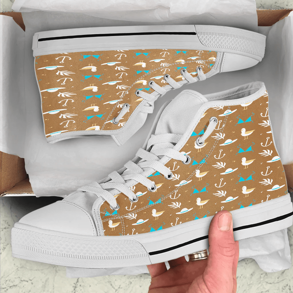 Shoes Hawaiian Summer Pattern Duck,Anchor, Fedora And Bra High Top Shoes