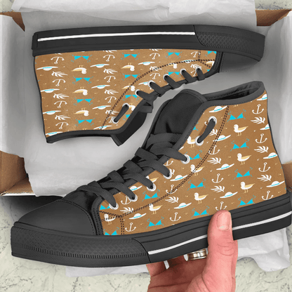 Shoes Hawaiian Summer Pattern Duck,Anchor, Fedora And Bra High Top Shoes