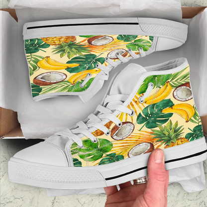 Shoes Hawaiian Summer Pattern Pineapple,Banana And Coconut High Top Shoes
