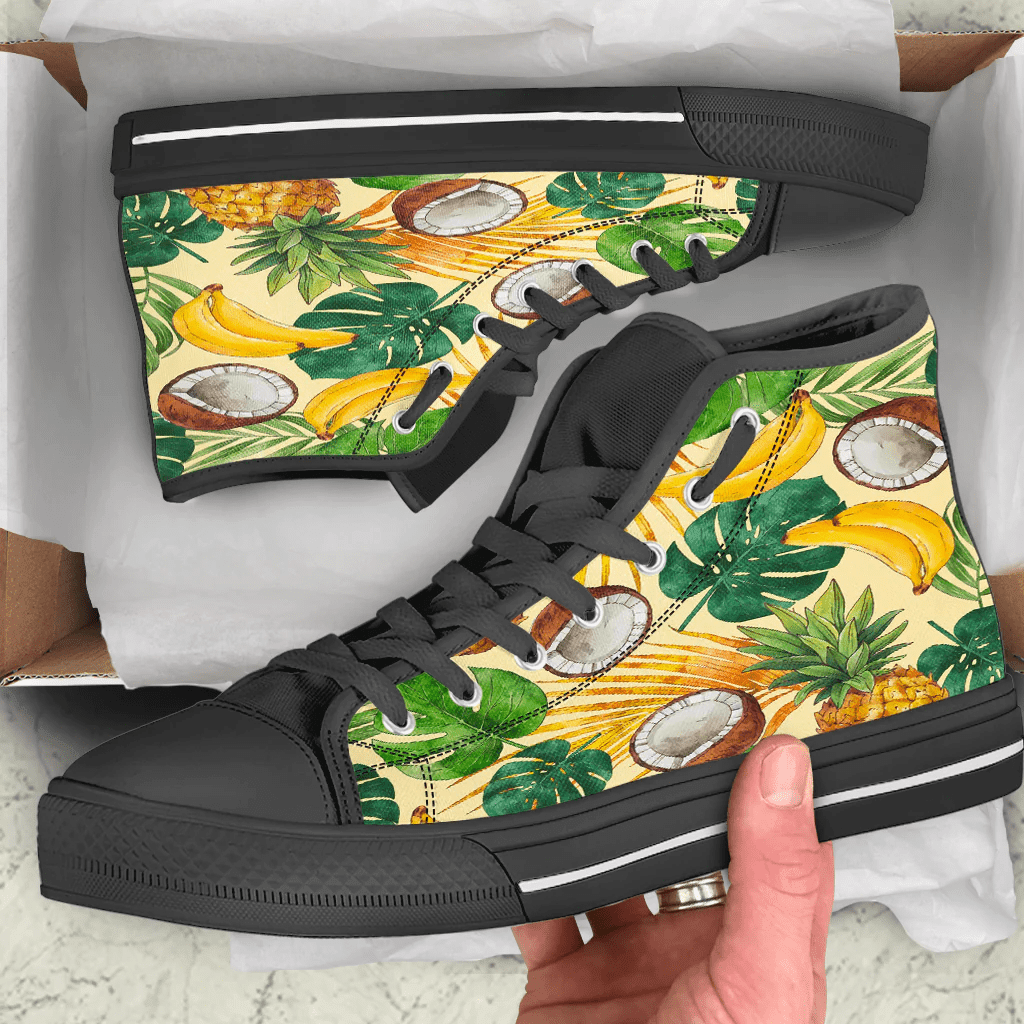 Shoes Hawaiian Summer Pattern Pineapple,Banana And Coconut High Top Shoes