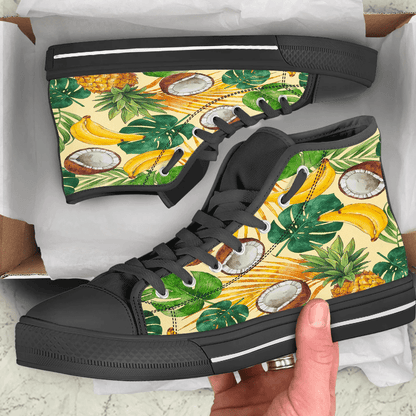 Shoes Hawaiian Summer Pattern Pineapple,Banana And Coconut High Top Shoes