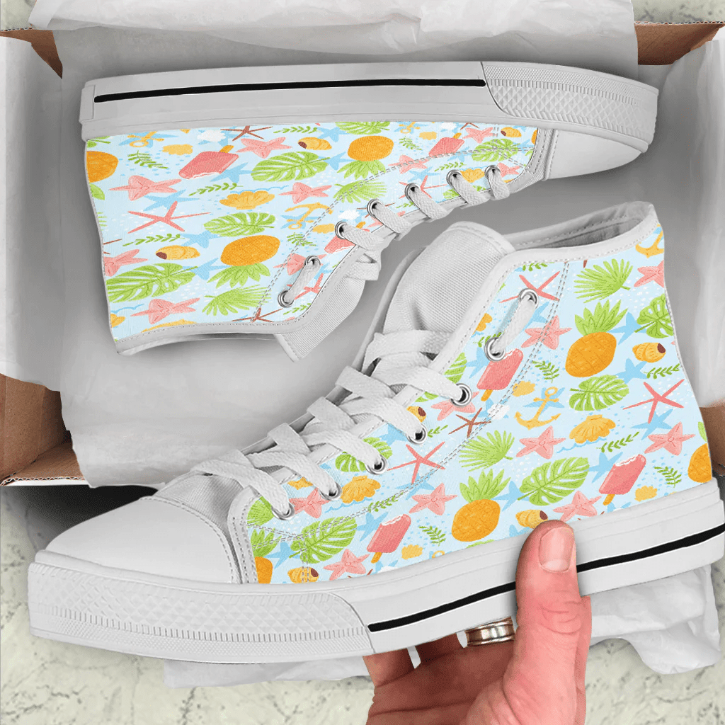 Shoes Sea Pattern And Tropical Fruits High Top Shoes