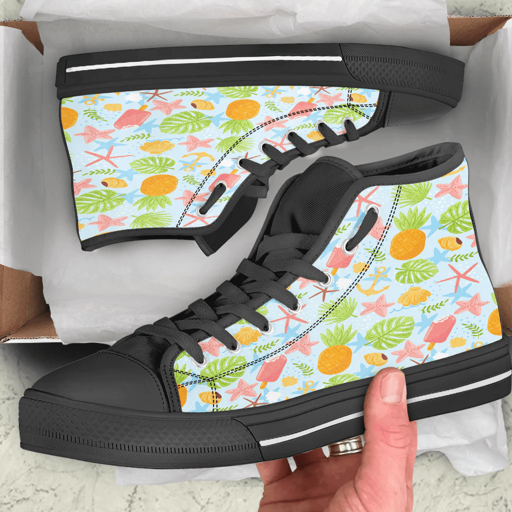 Shoes Sea Pattern And Tropical Fruits High Top Shoes