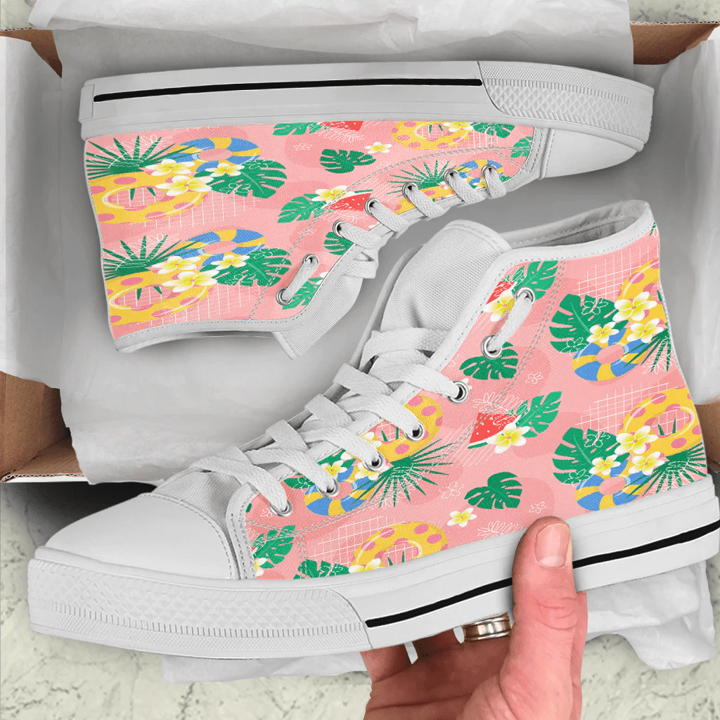 Shoes Hawaiian Summer Pattern Lifebuoy Fresh Bright Color High Top Shoes