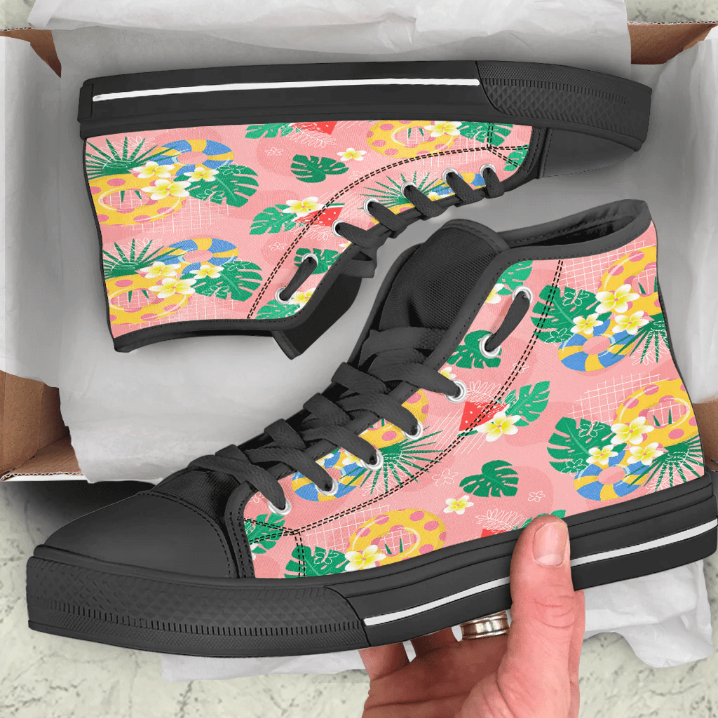 Shoes Hawaiian Summer Pattern Lifebuoy Fresh Bright Color High Top Shoes