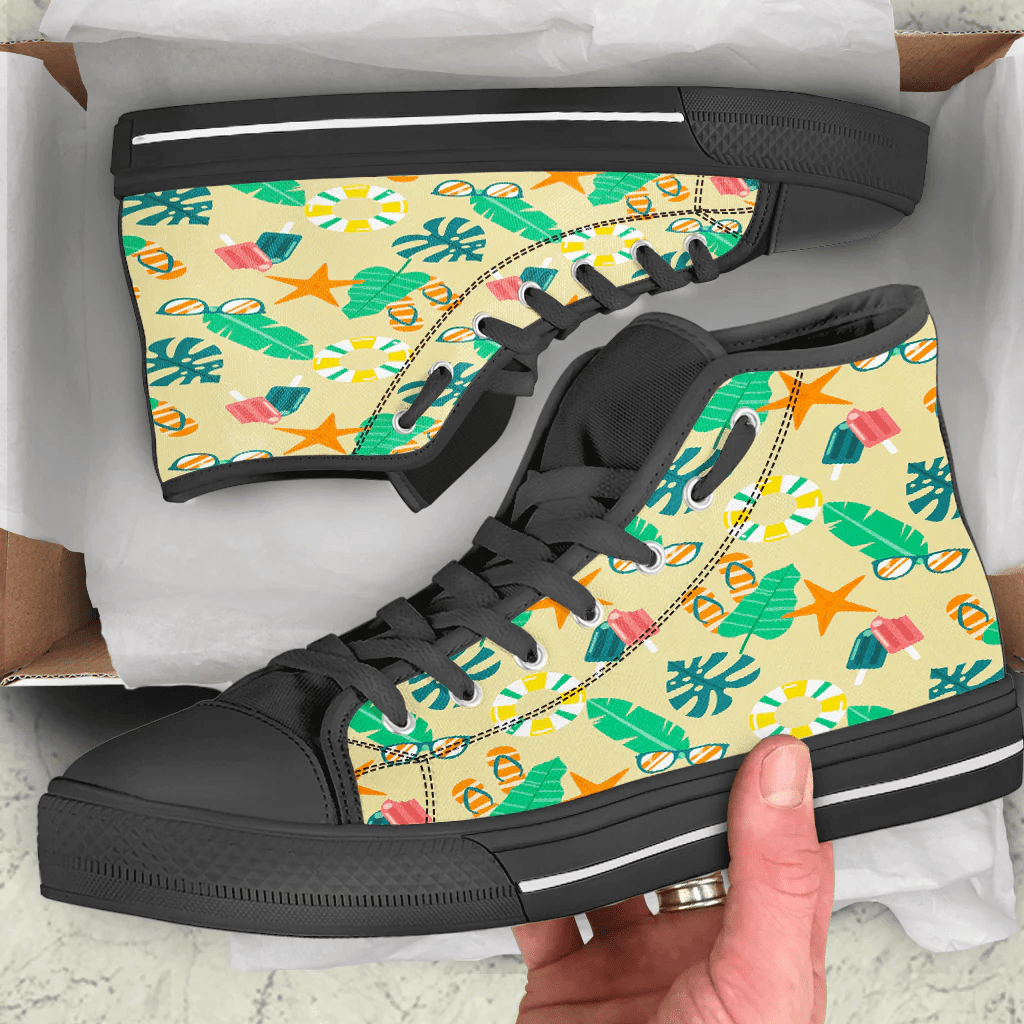 Shoes Summer Pattern Beach Ice Cream And Flip Flop High Top Shoes