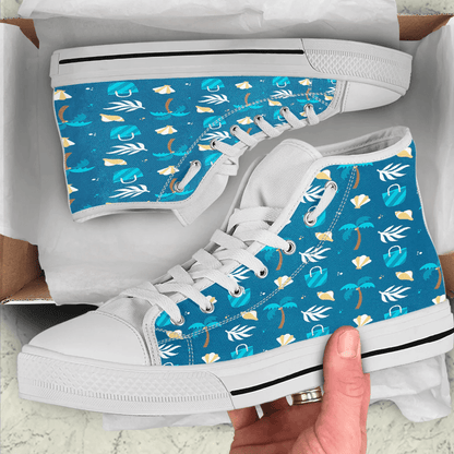 Shoes Hawaiian Summer Pattern Coconut,Bag And Pearl Shell High Top Shoes