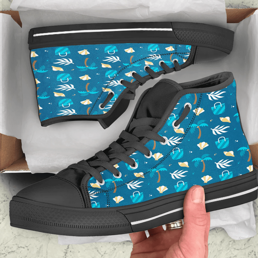 Shoes Hawaiian Summer Pattern Coconut,Bag And Pearl Shell High Top Shoes
