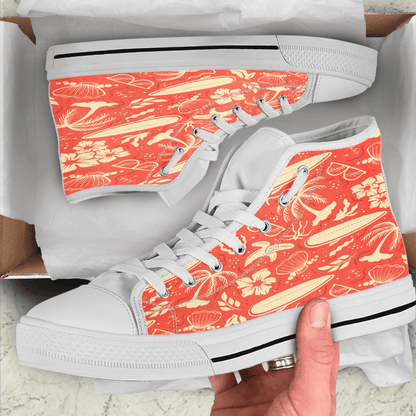 Shoes Summer Pattern Surf Red Background High Top Shoes