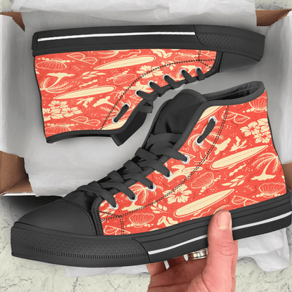 Shoes Summer Pattern Surf Red Background High Top Shoes